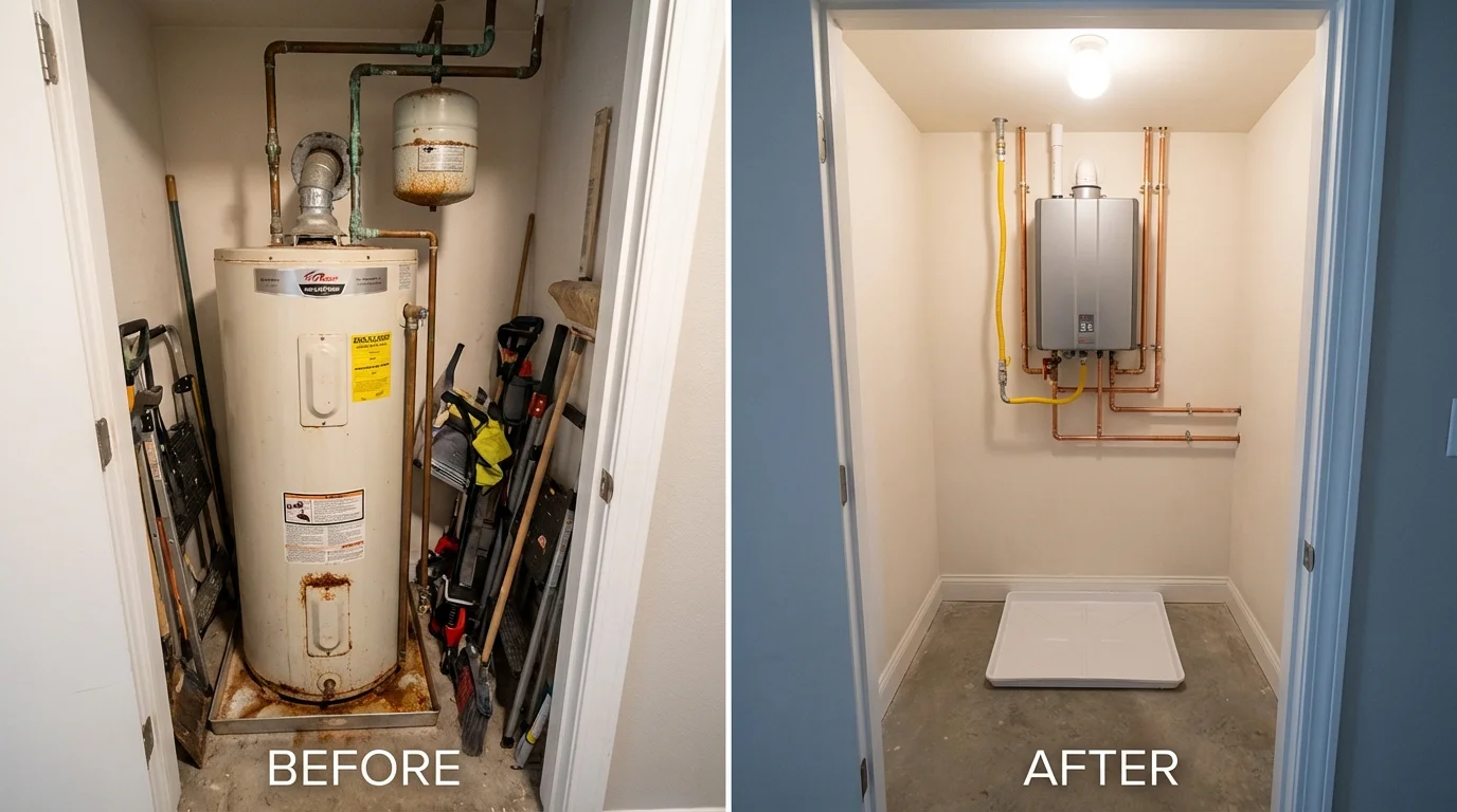 Tank water heater versus wall-mounted tankless unit comparison for Taylor, TX homeowners