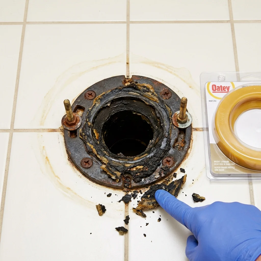 Failed wax ring showing water seepage at the base of a toilet in a Taylor, TX home