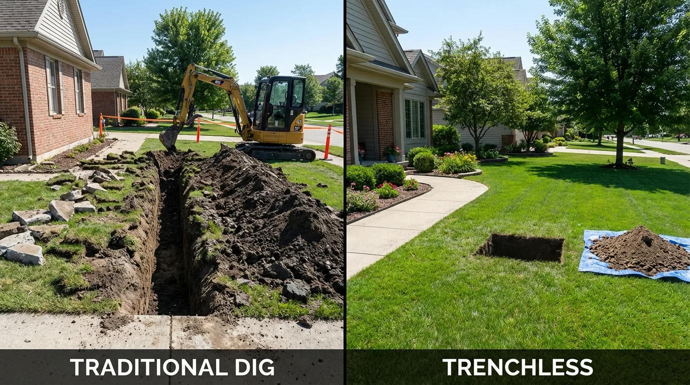 Trenchless sewer repair with minimal yard damage versus traditional excavation in Taylor, TX